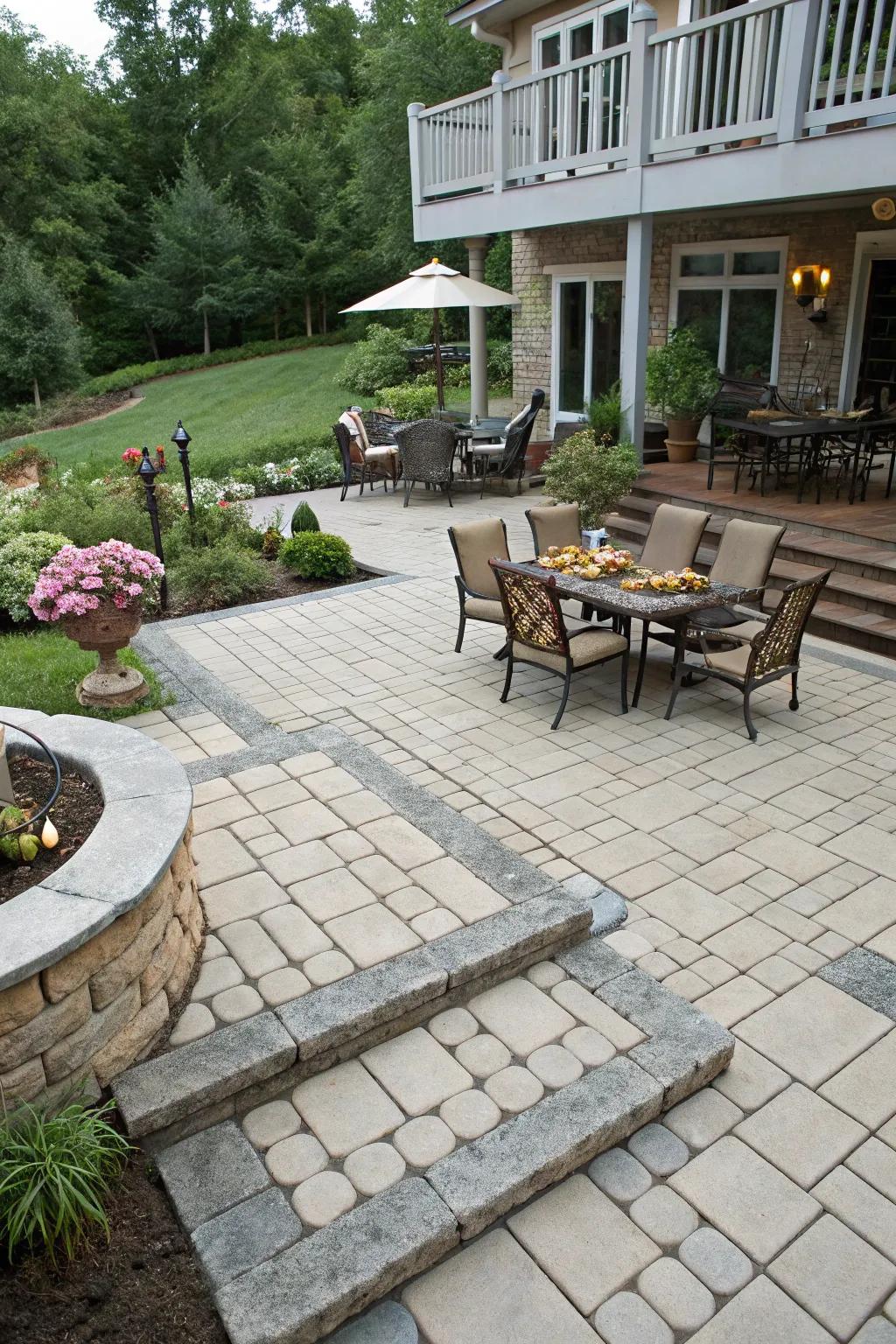 Multi-level design adds dimension to a paver patio.