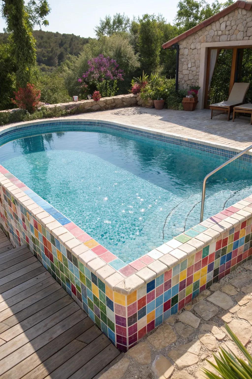 Colorful tiles add sparkle and personality to your pool area.