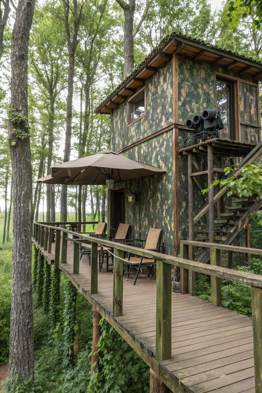 A bird-watching treehouse offering a quiet observation spot.