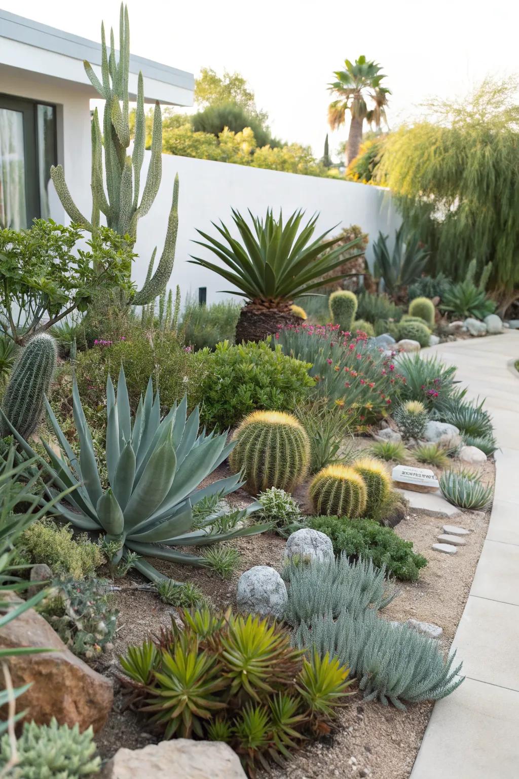 Eco-friendly garden design with agave and drought-tolerant plants.