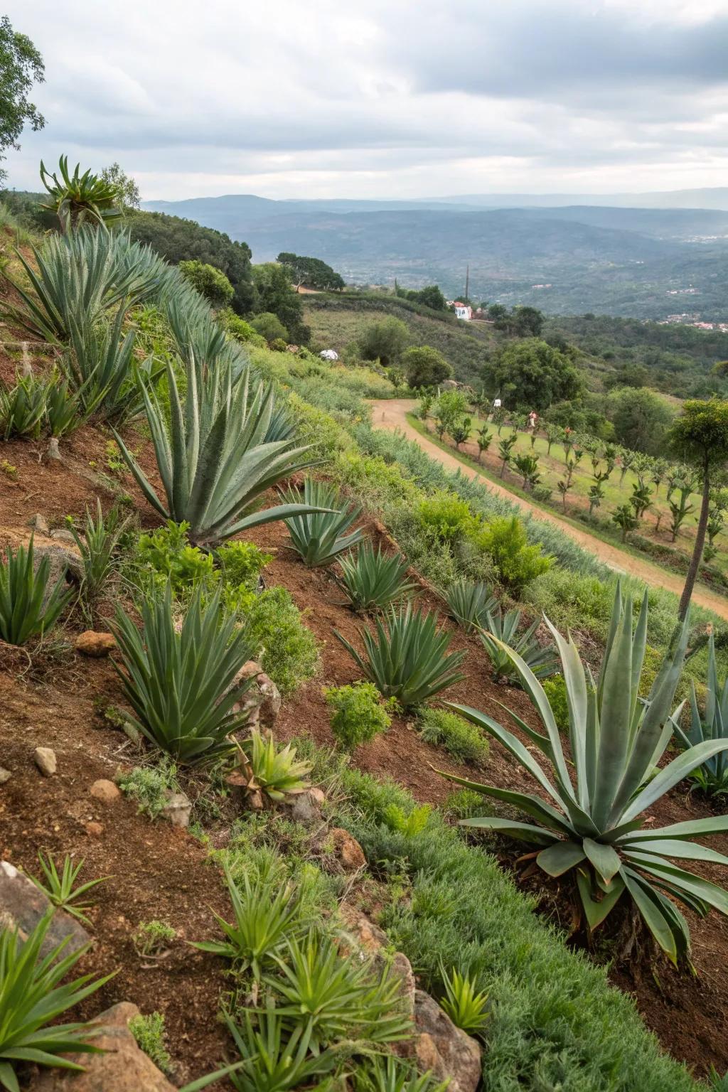 Agaves used for eco-friendly erosion control.
