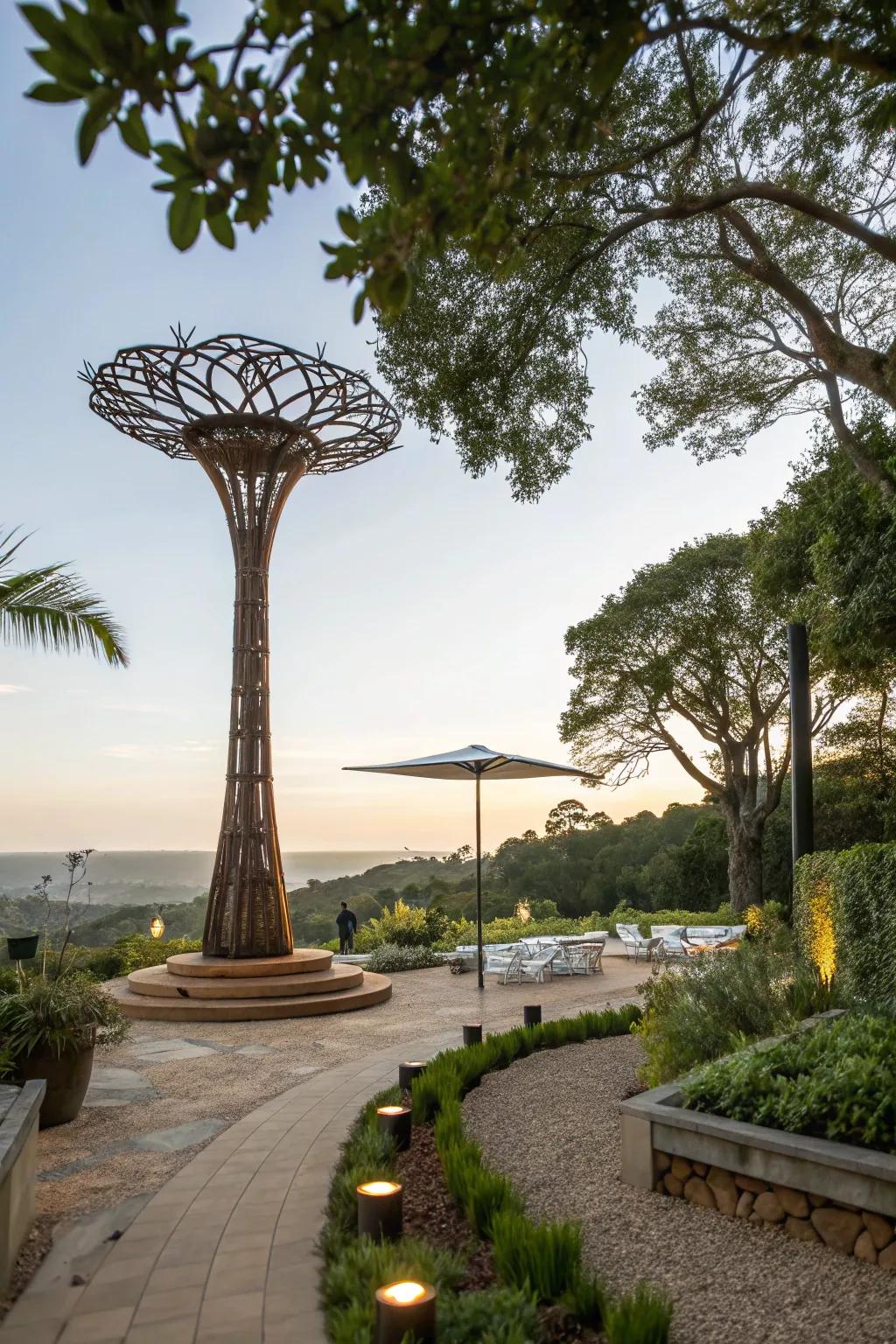 An alfresco area with artistic flair.