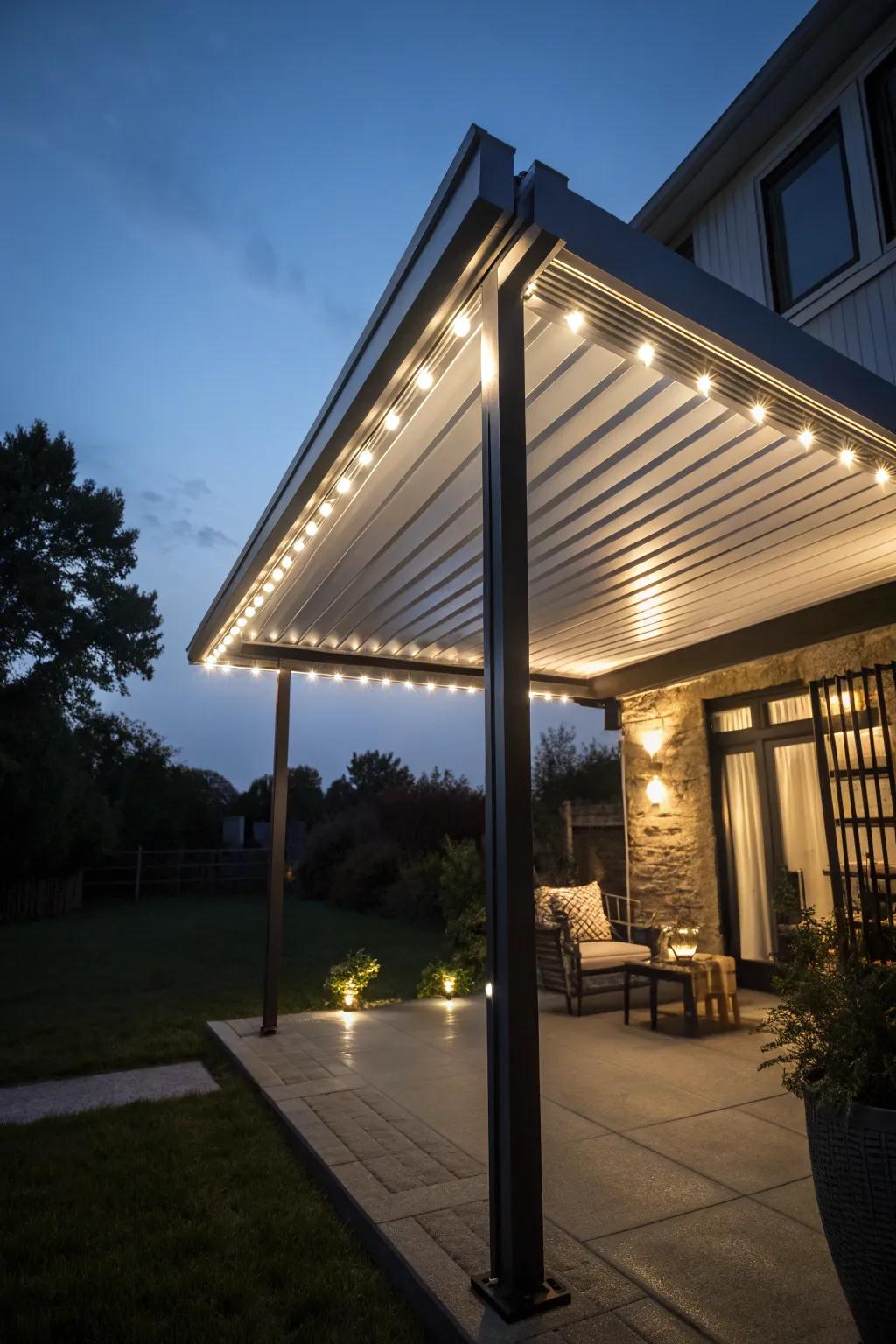 Enchant your evenings with a magical illuminated aluminum patio cover.