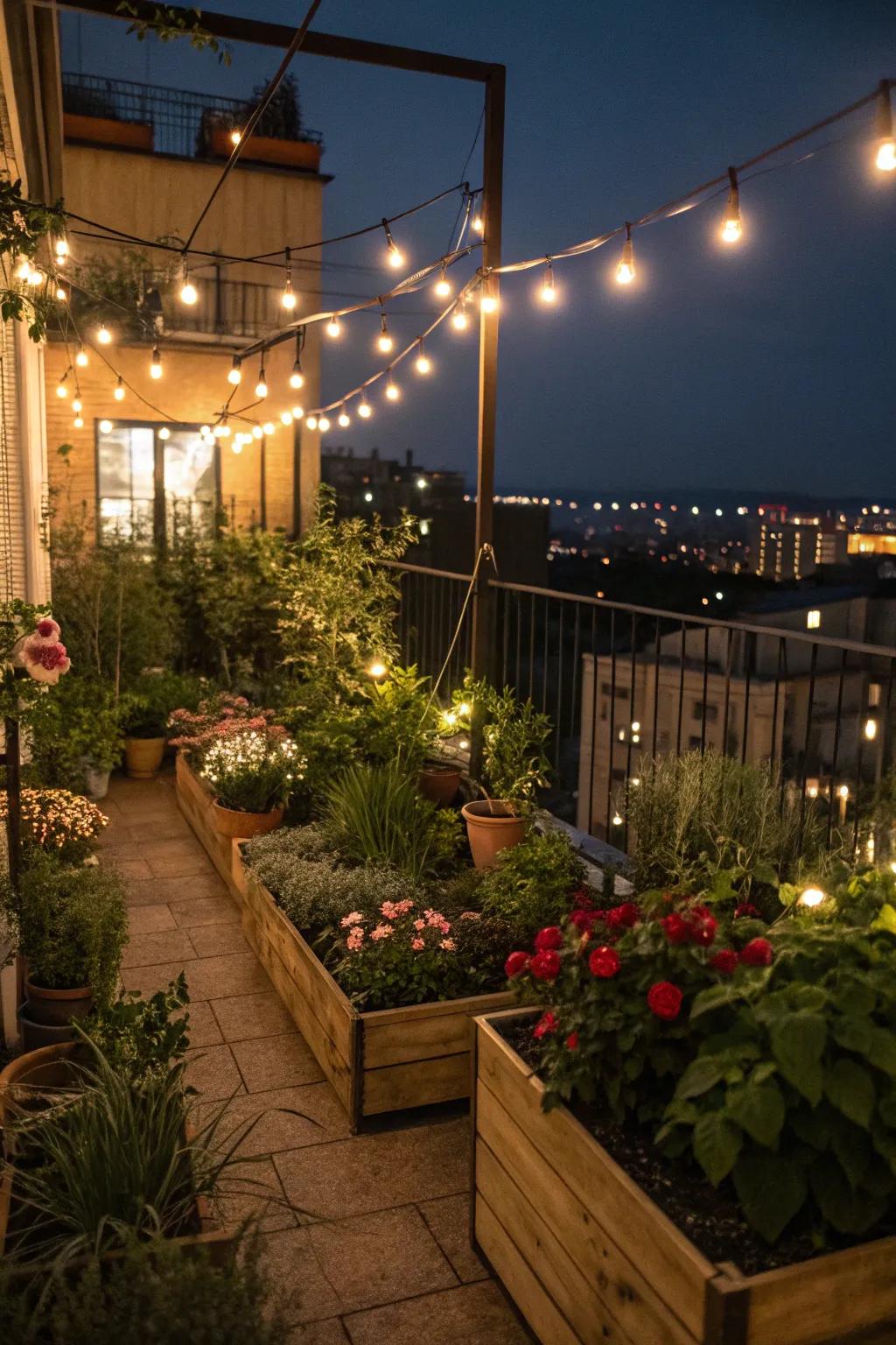 Create a magical evening atmosphere with string lights.
