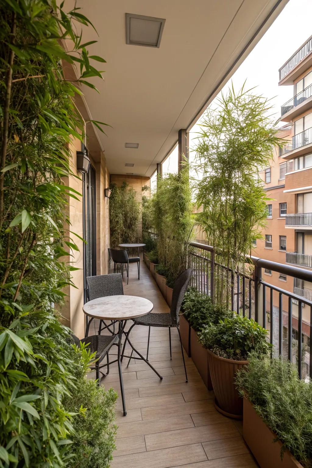 Tall planters offer a natural privacy solution with minimal floor space use.