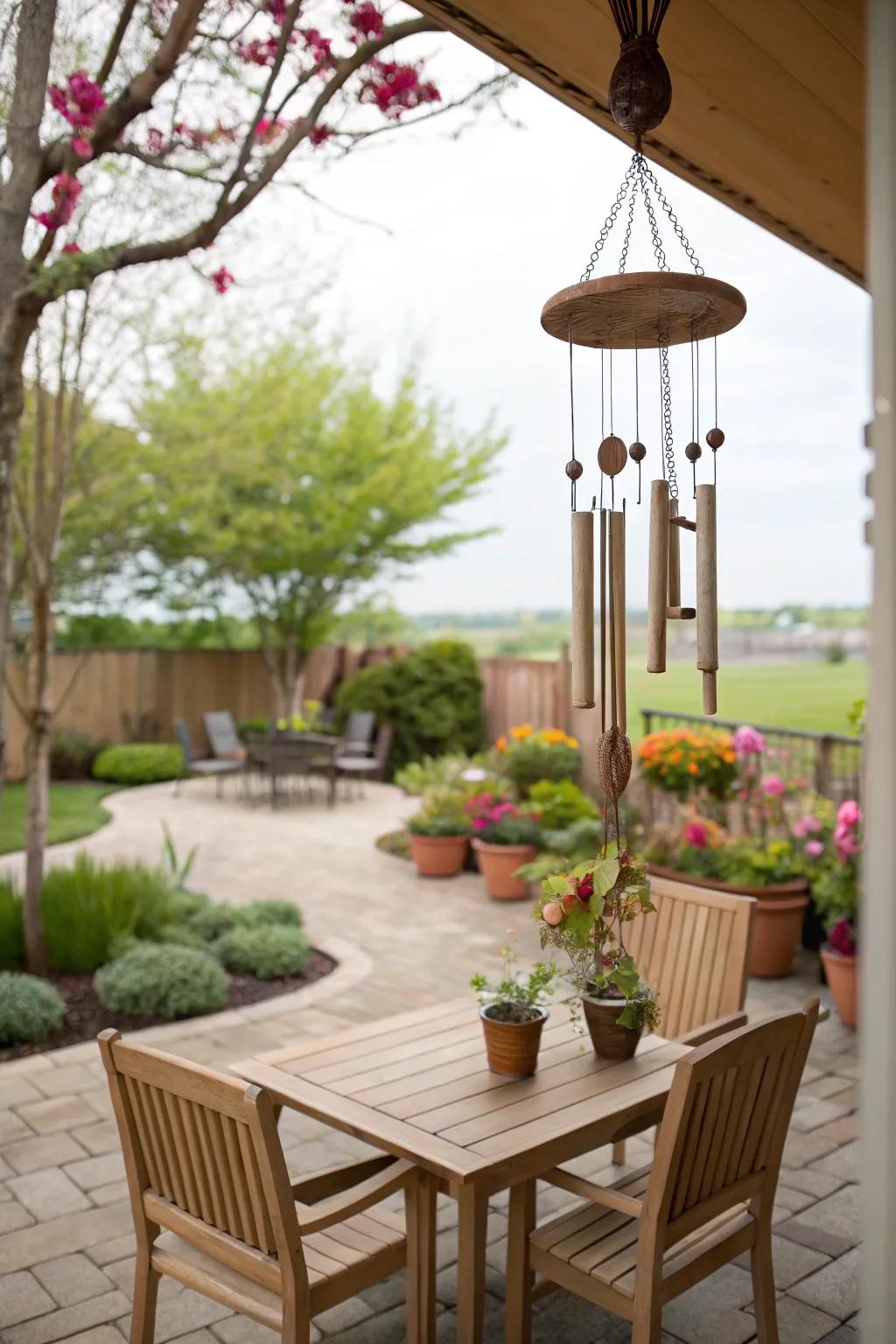Wind chimes add a whimsical and soothing element to your patio.