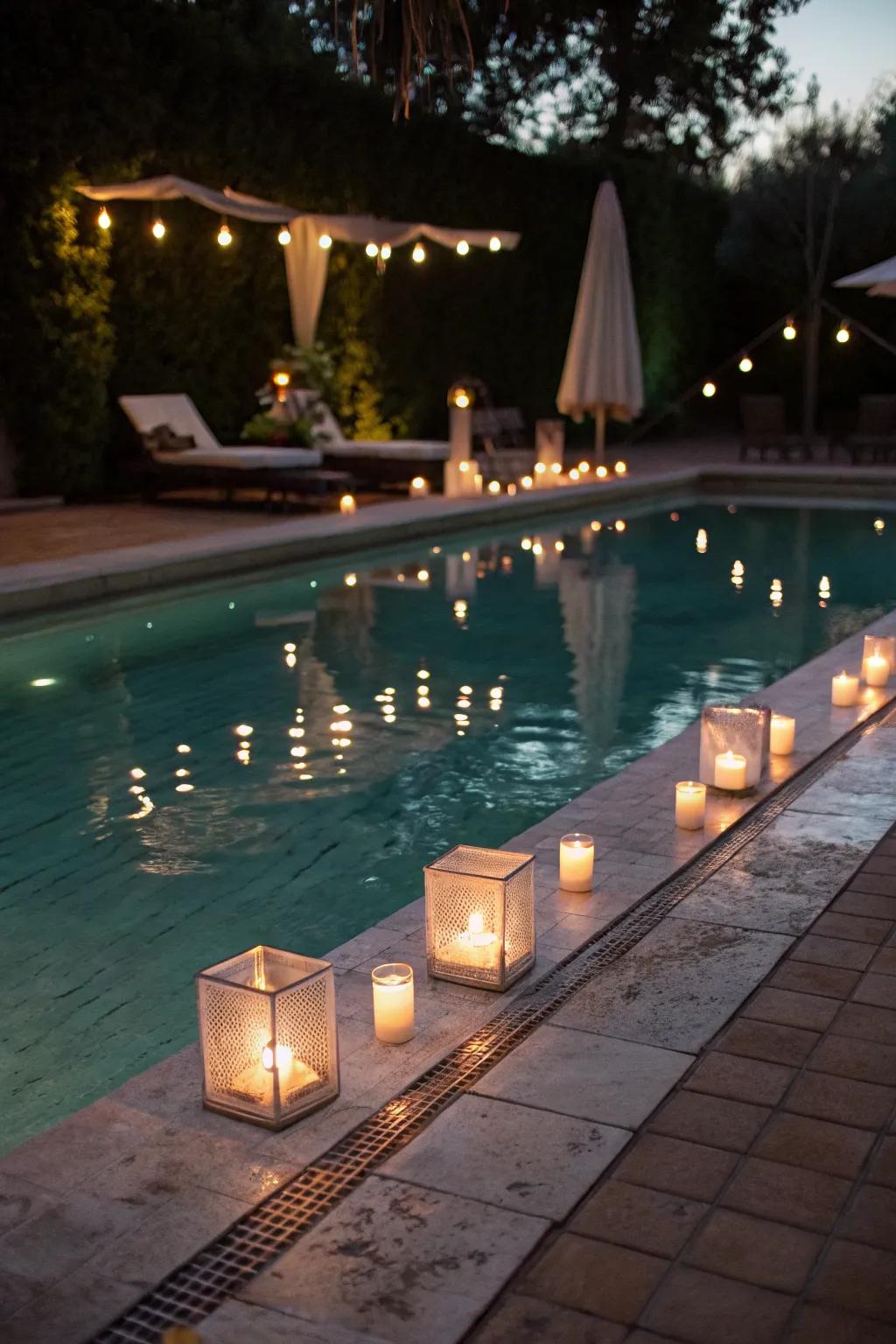 Floating candles offer a tranquil and spa-like pool experience.