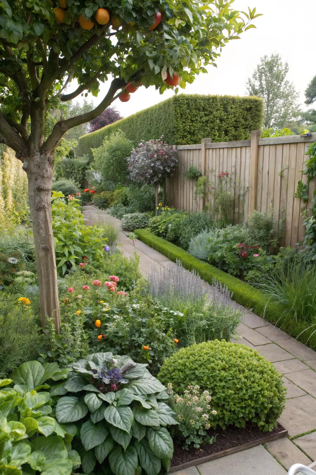 Edible plants provide beauty and sustenance in a garden.