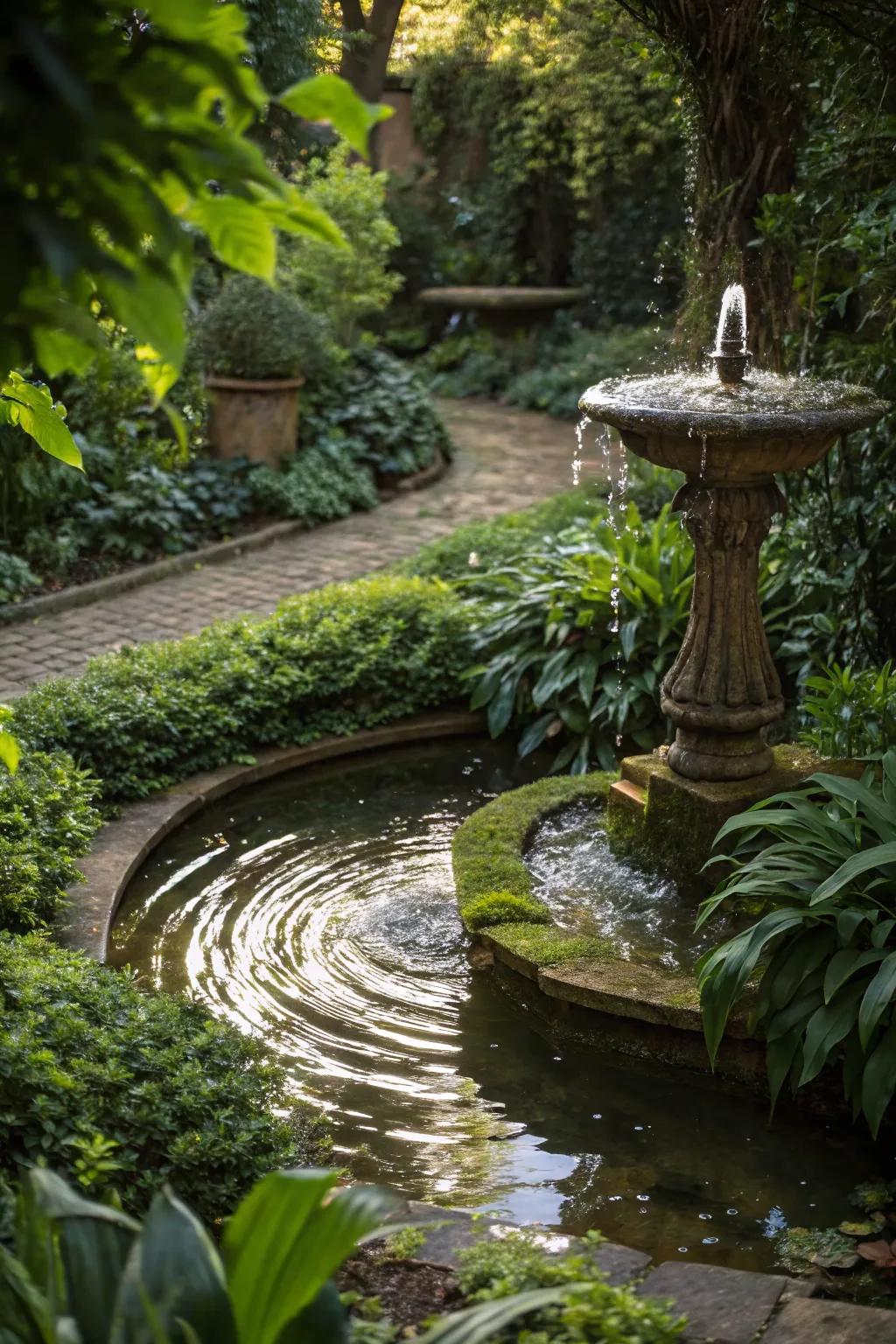 A water feature bringing movement and sound to the garden.