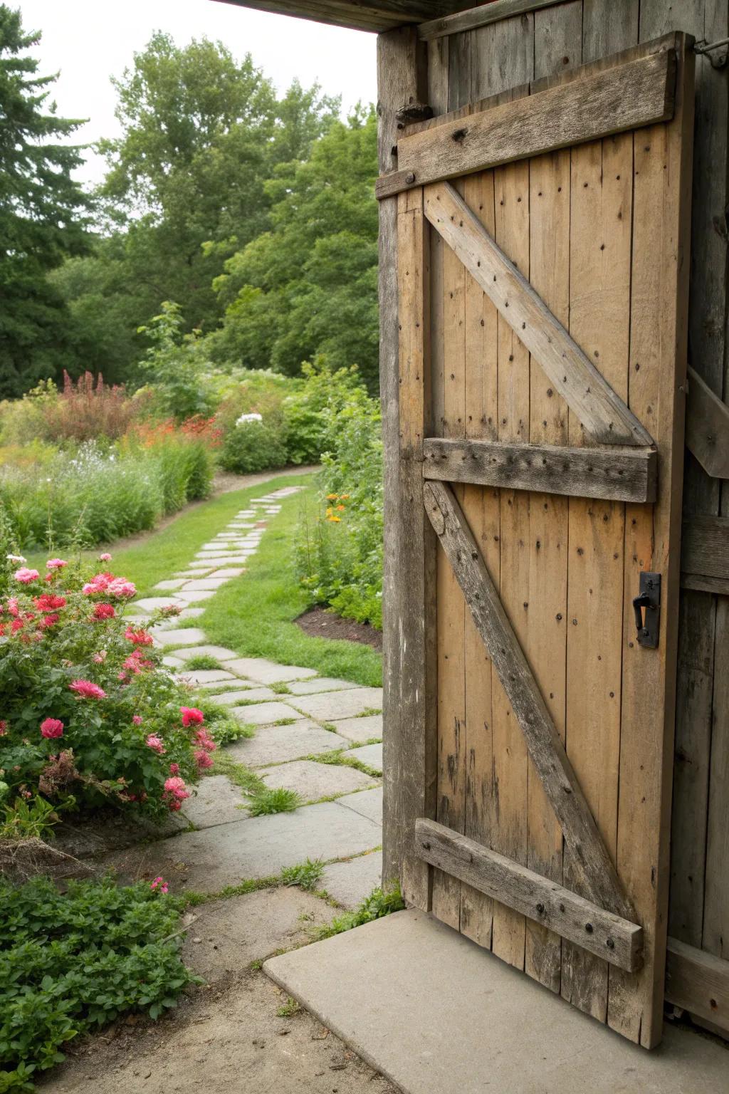 A sliding barn door adds rustic charm.