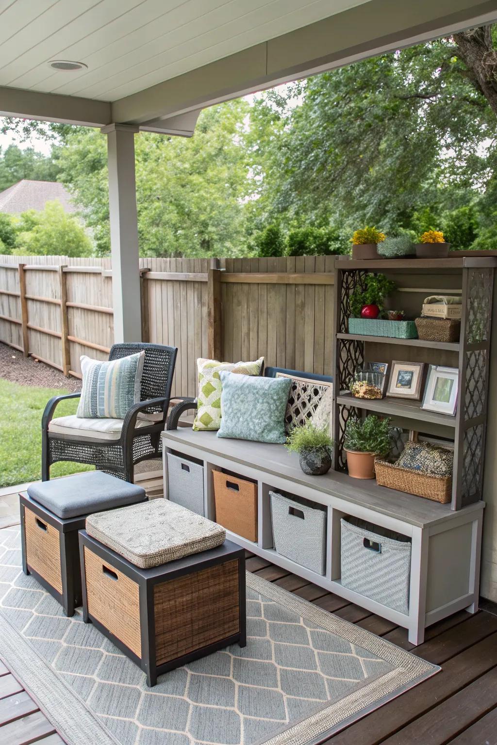 Enhance your porch's functionality with versatile furniture.