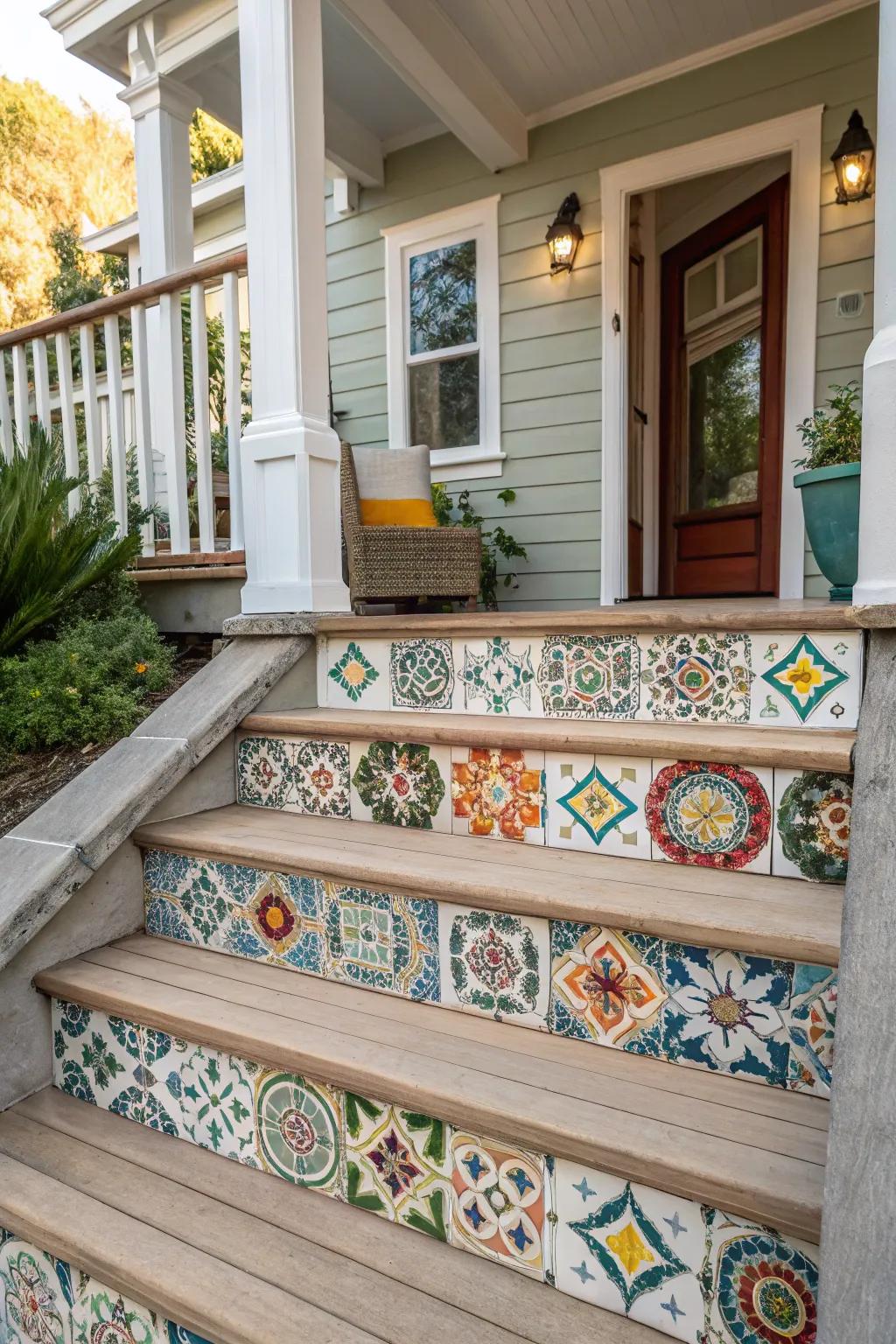 Patterned tiles add charm and personality to your steps.