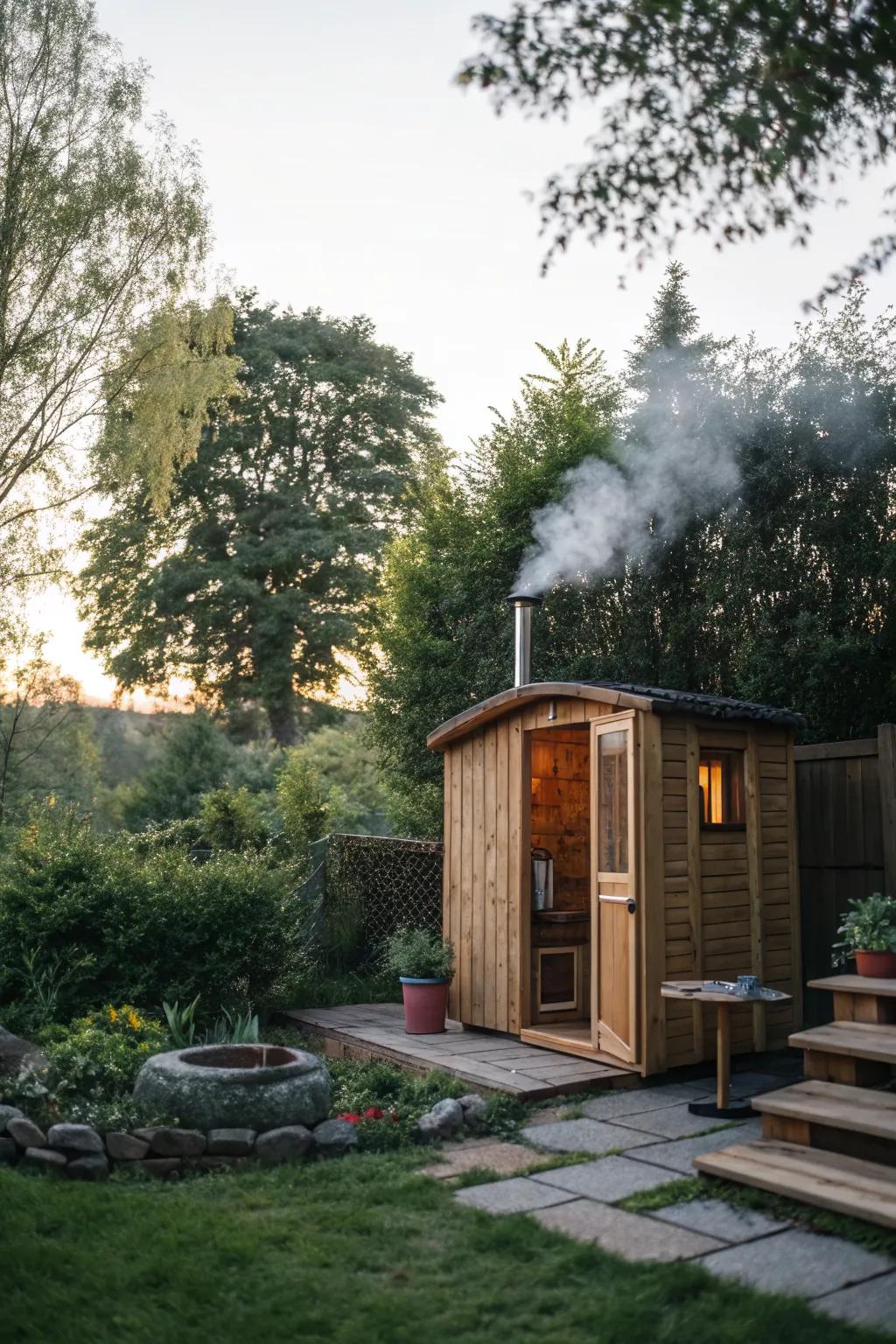 A backyard sauna offers relaxation and rejuvenation.