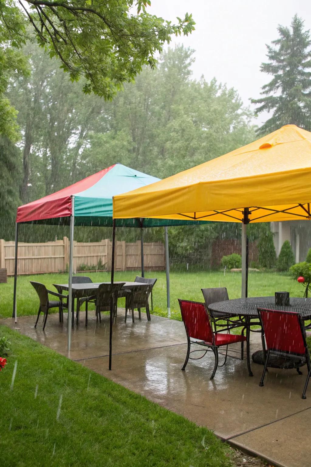 Pop-up canopies ensure the party continues, no matter the weather.