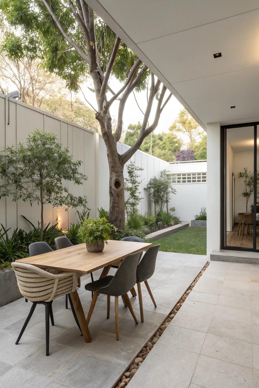 A minimalist layout lets the beauty of nature shine through in your dining area.