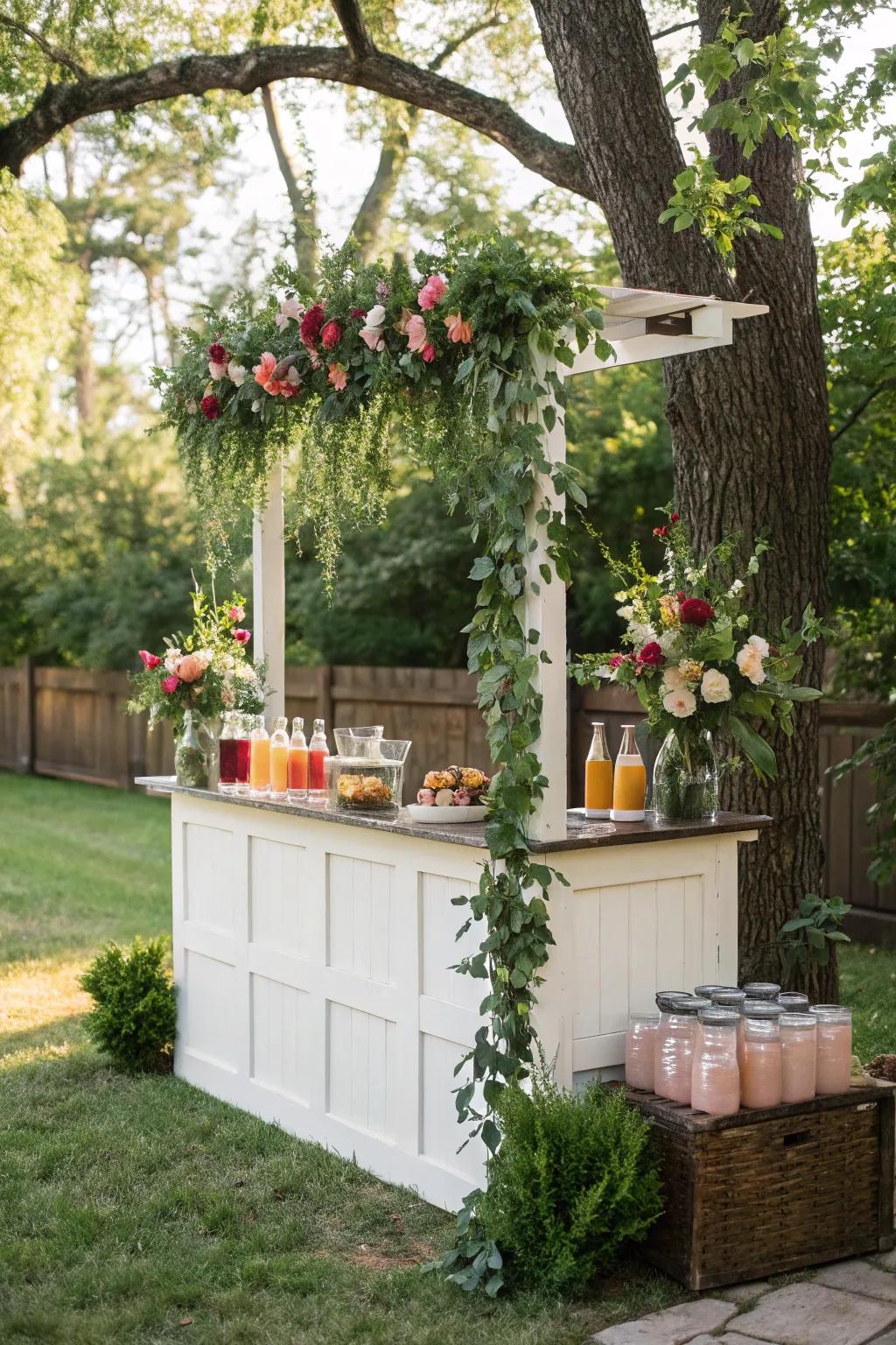 Greenery and florals add a fresh, natural touch to the station.