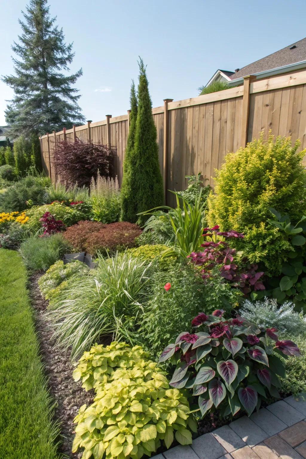 Diverse foliage adds texture and depth.