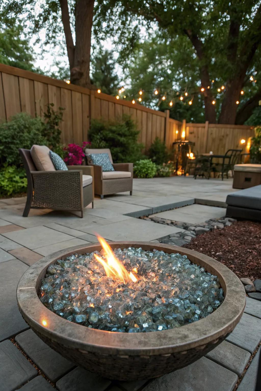 Add glamour with glass bead fillers in your gas fire pit.