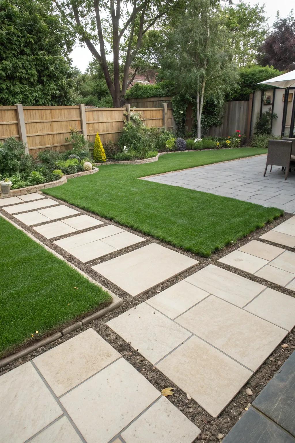 Contrasting borders create a polished and organized backyard design.