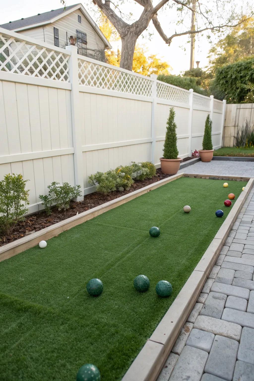 A bocce ball court adds playful charm to your backyard.