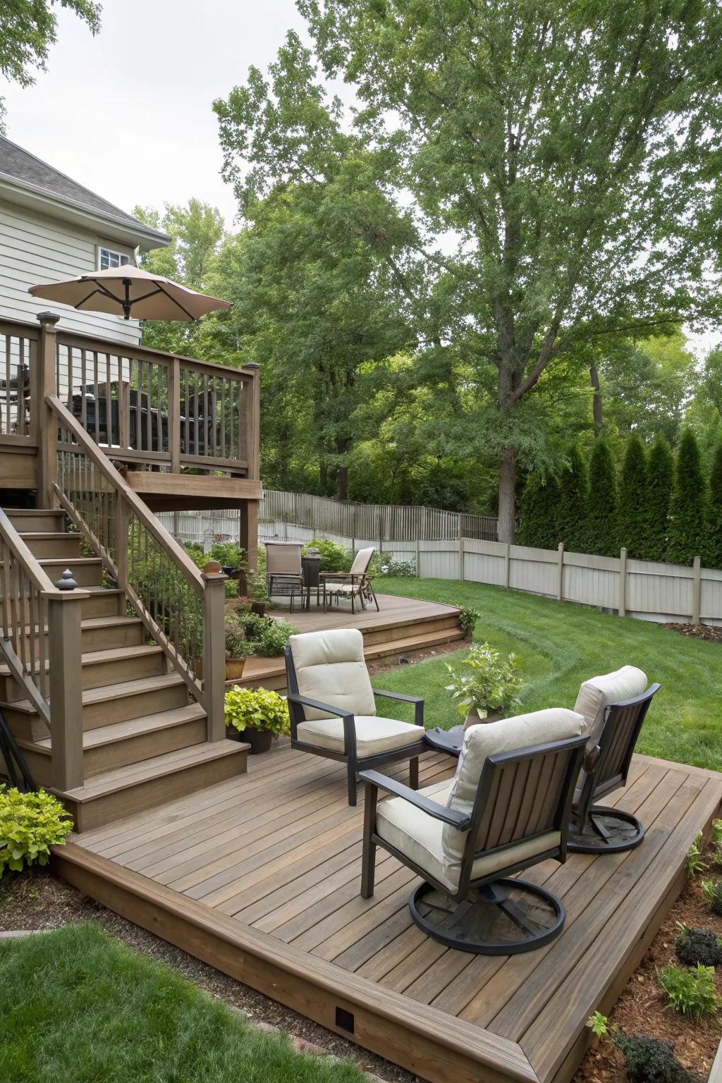 Multi-level designs add depth and dimension to your outdoor space.