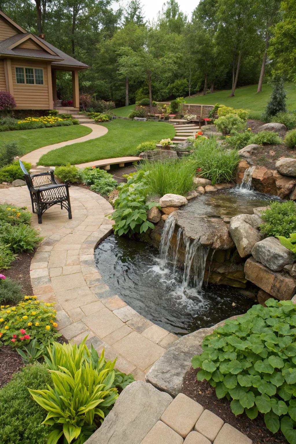 Waterfalls provide a calming and serene addition to any garden.