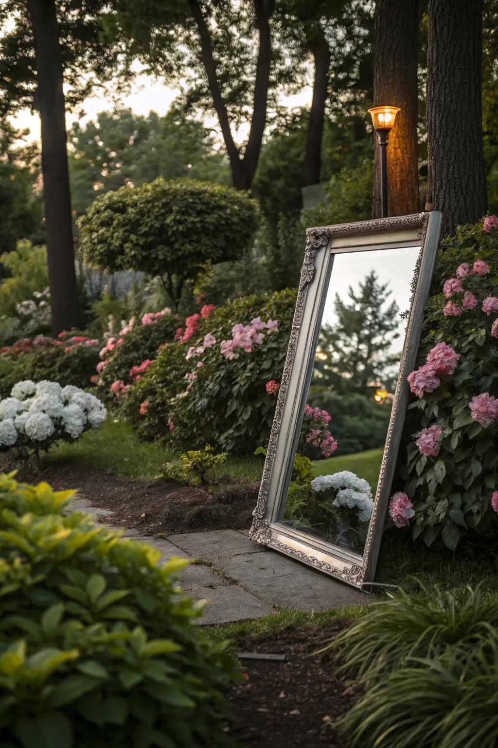 A reflective mirror enhances the space by adding depth and light.