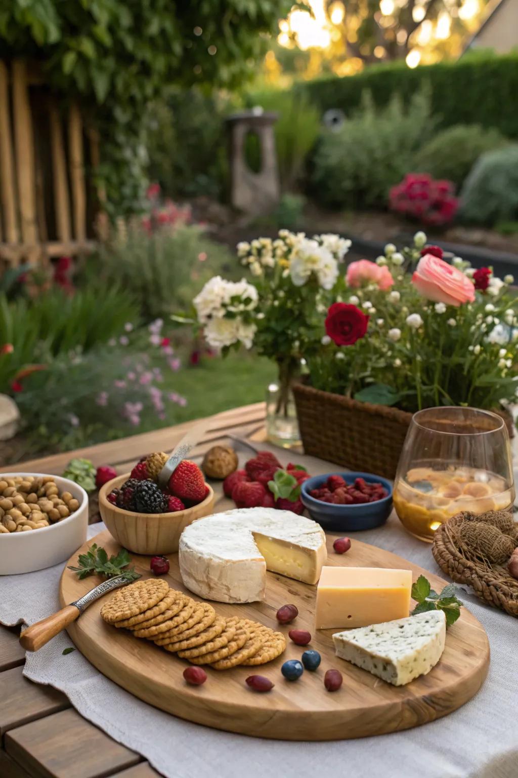 An artisan cheese tasting is a sophisticated addition to your party.