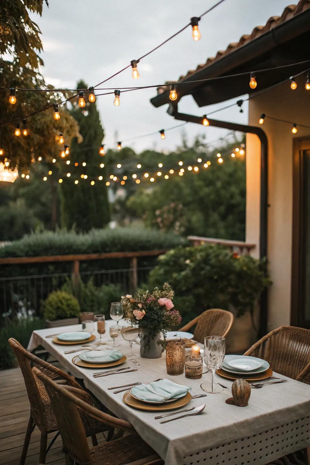 Create an inviting dining spot with overhead lights.