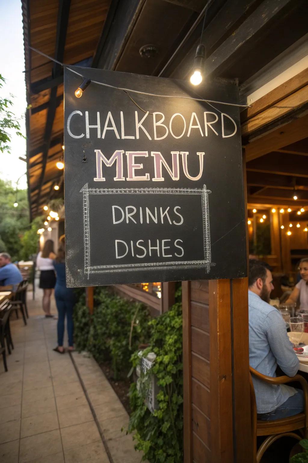 A chalkboard menu adds a creative touch to your backyard pub.