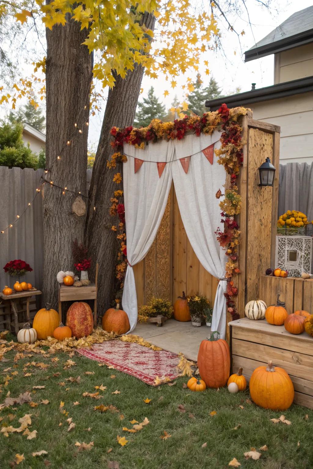 A photo booth adds a fun and interactive element to your pumpkin patch.