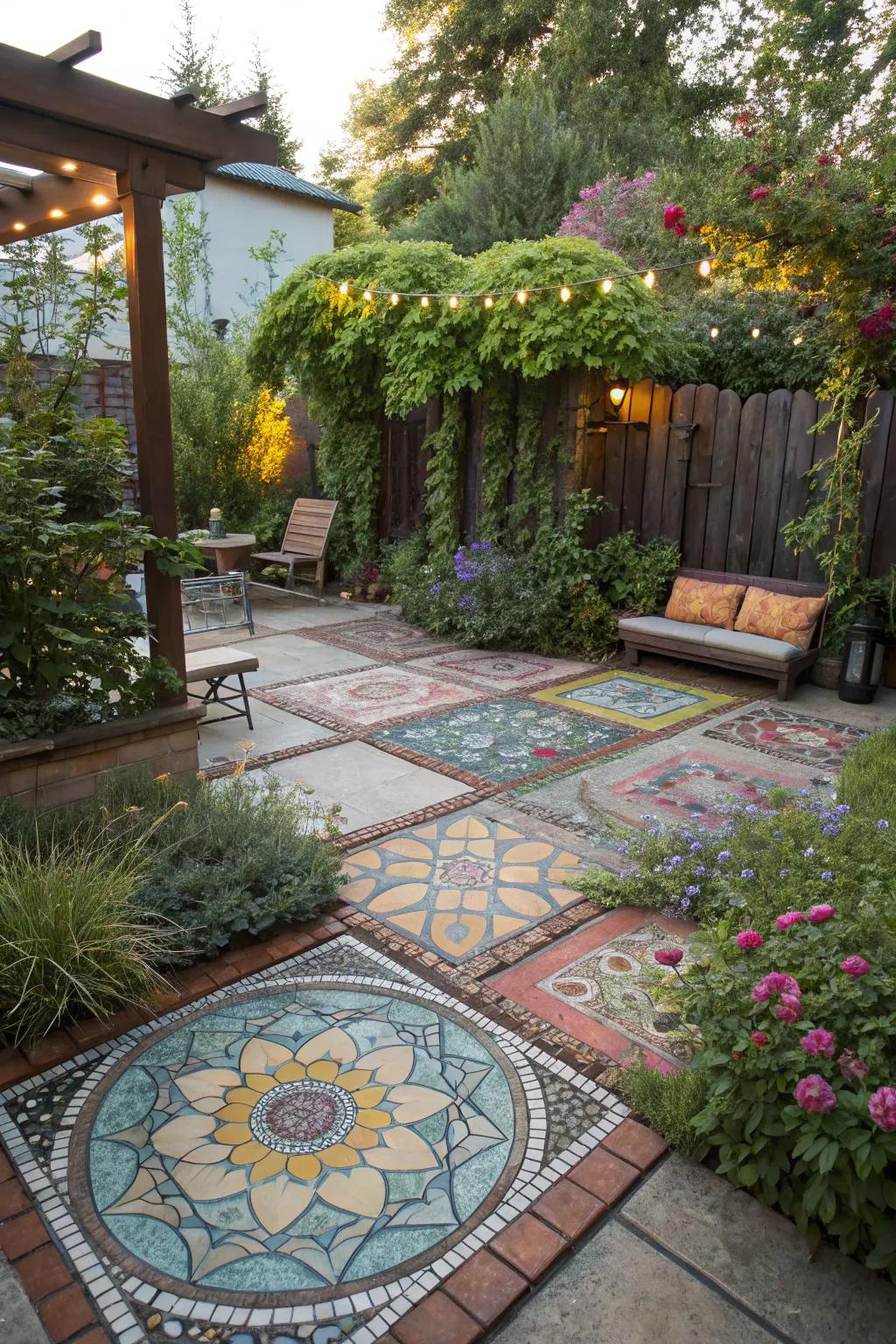 Mosaic patterns transform slabs into artistic expressions.