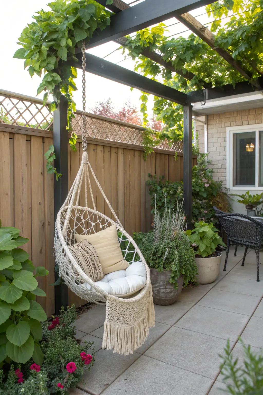 Inject fun into your patio with a cozy hanging chair.