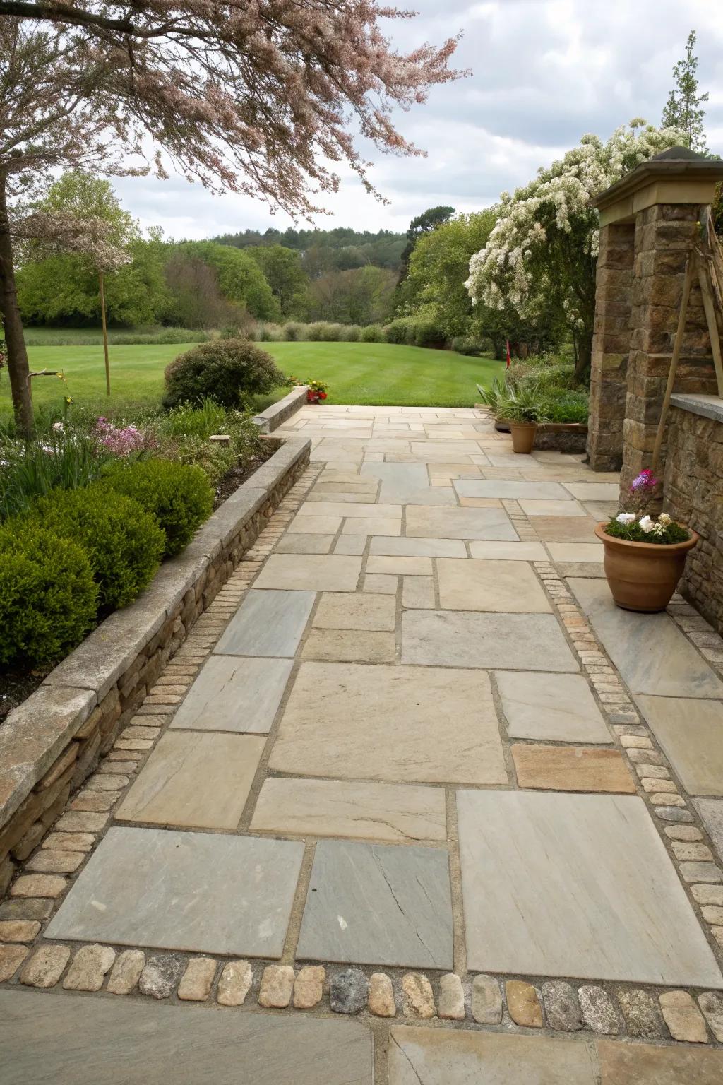 Stone borders provide a clean, polished finish to this patio.