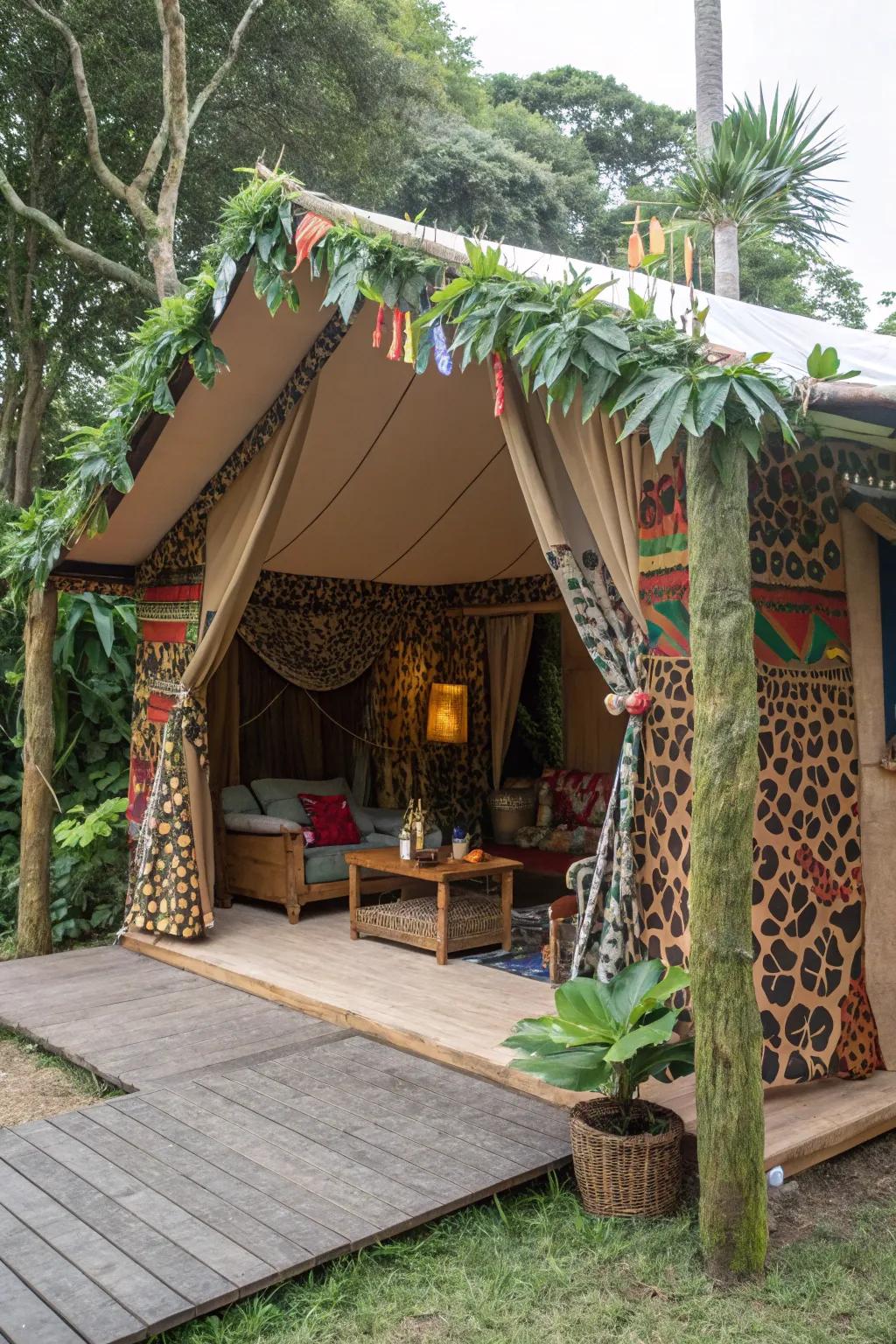 Embark on a wild adventure with a safari-themed tent party.