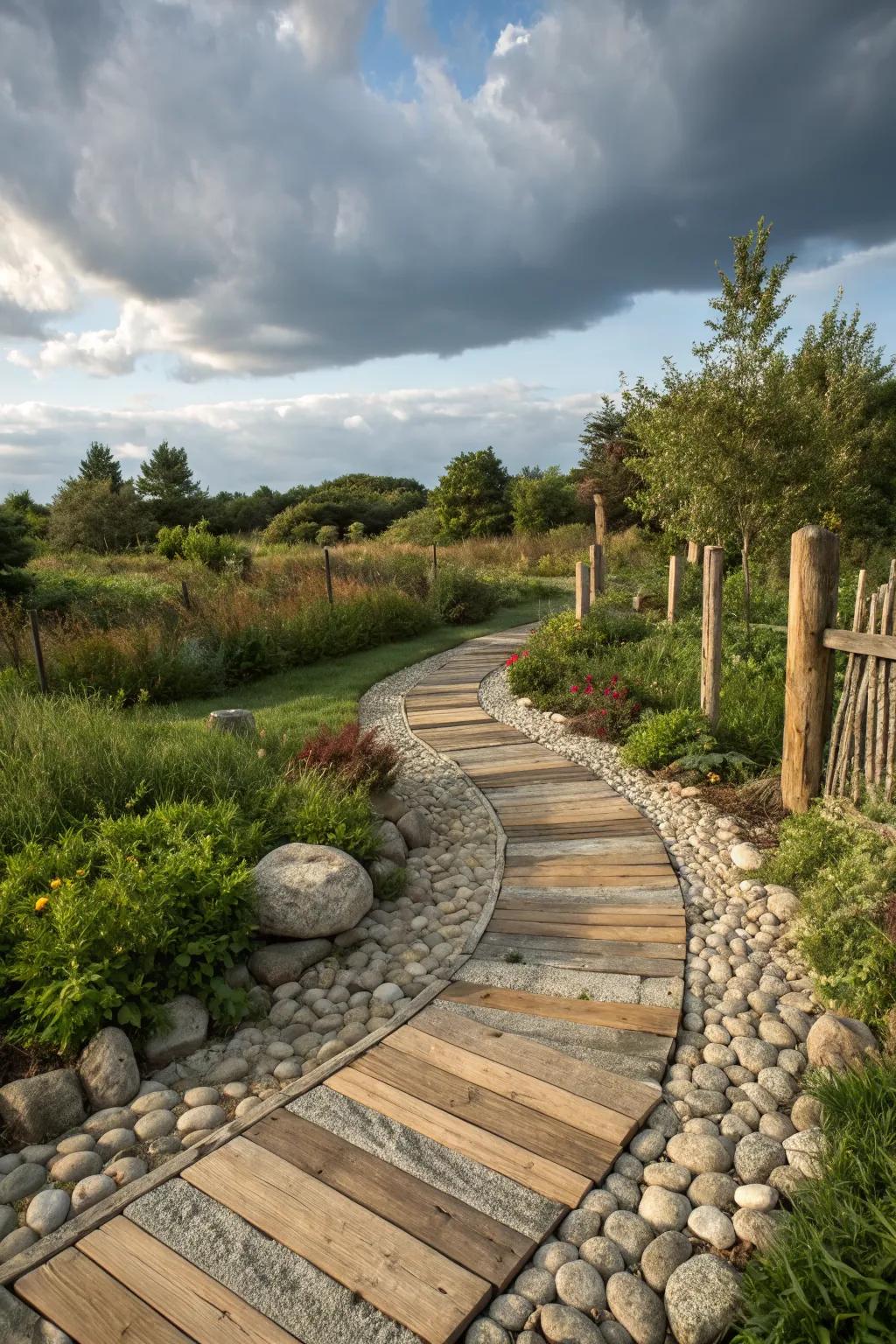 Mixed materials offer a unique and creative pathway design for your garden.