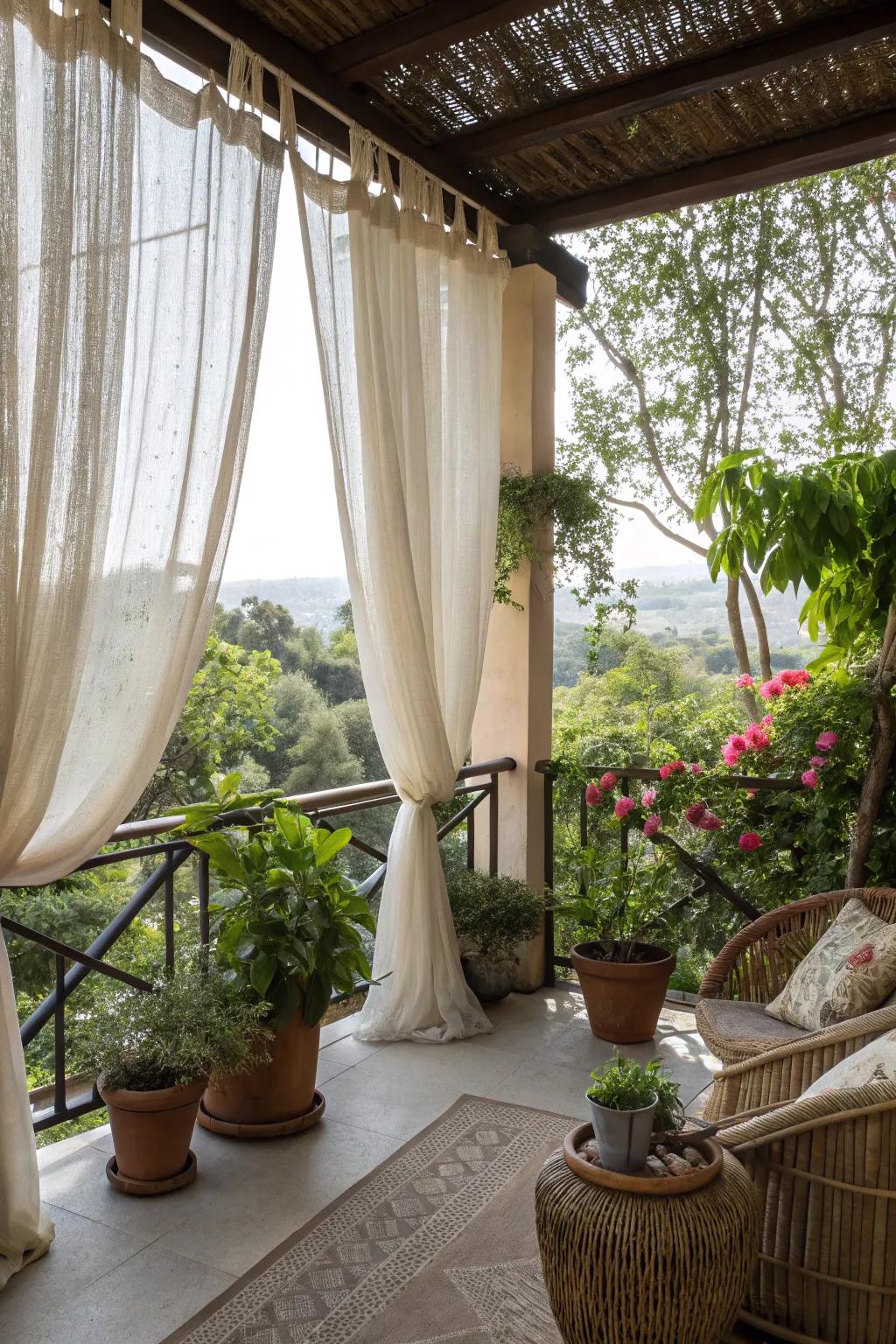 Eco-friendly curtains add a sustainable touch to your balcony.