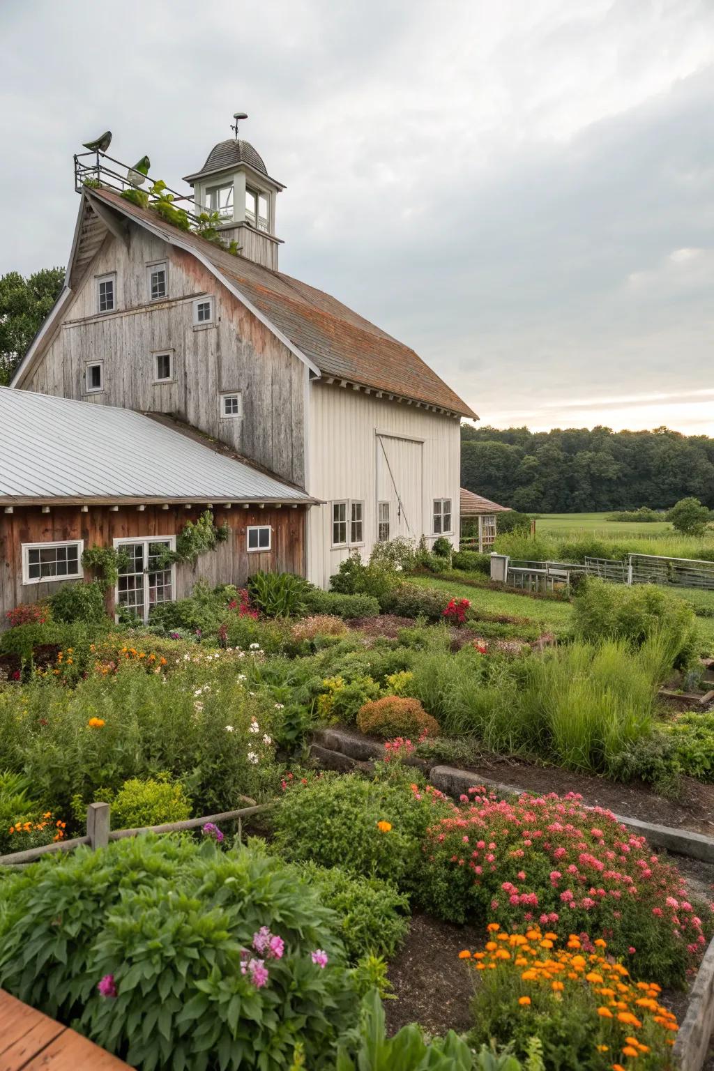 A barn with a living roof, showcasing a unique and eco-friendly design.