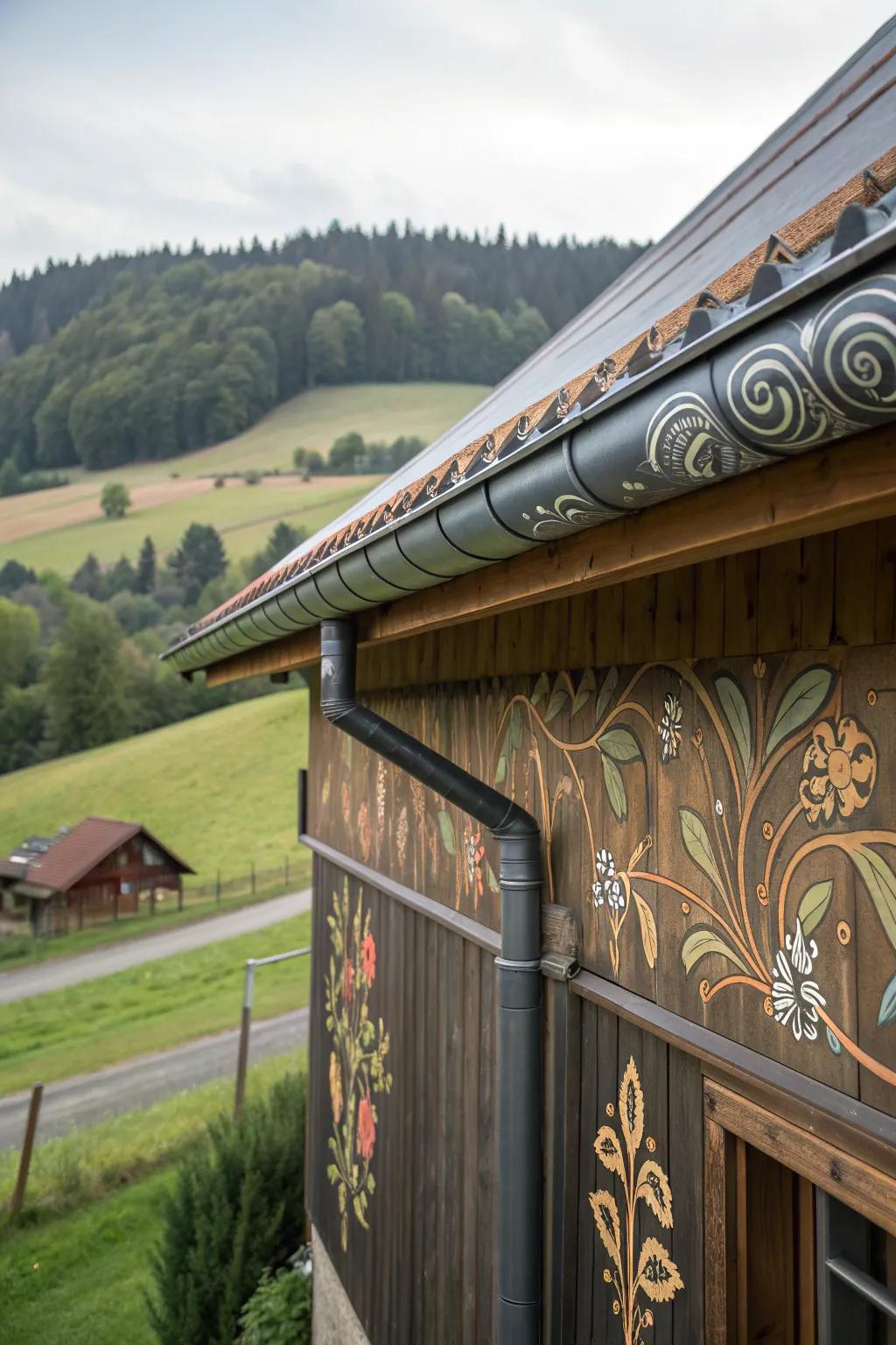 Gutters transformed into art pieces with custom designs.