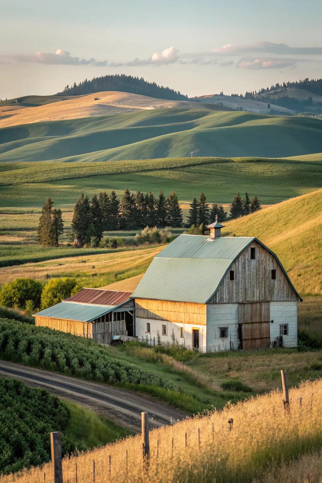 A barn painted in nature-inspired hues, harmonizing effortlessly with its surroundings.