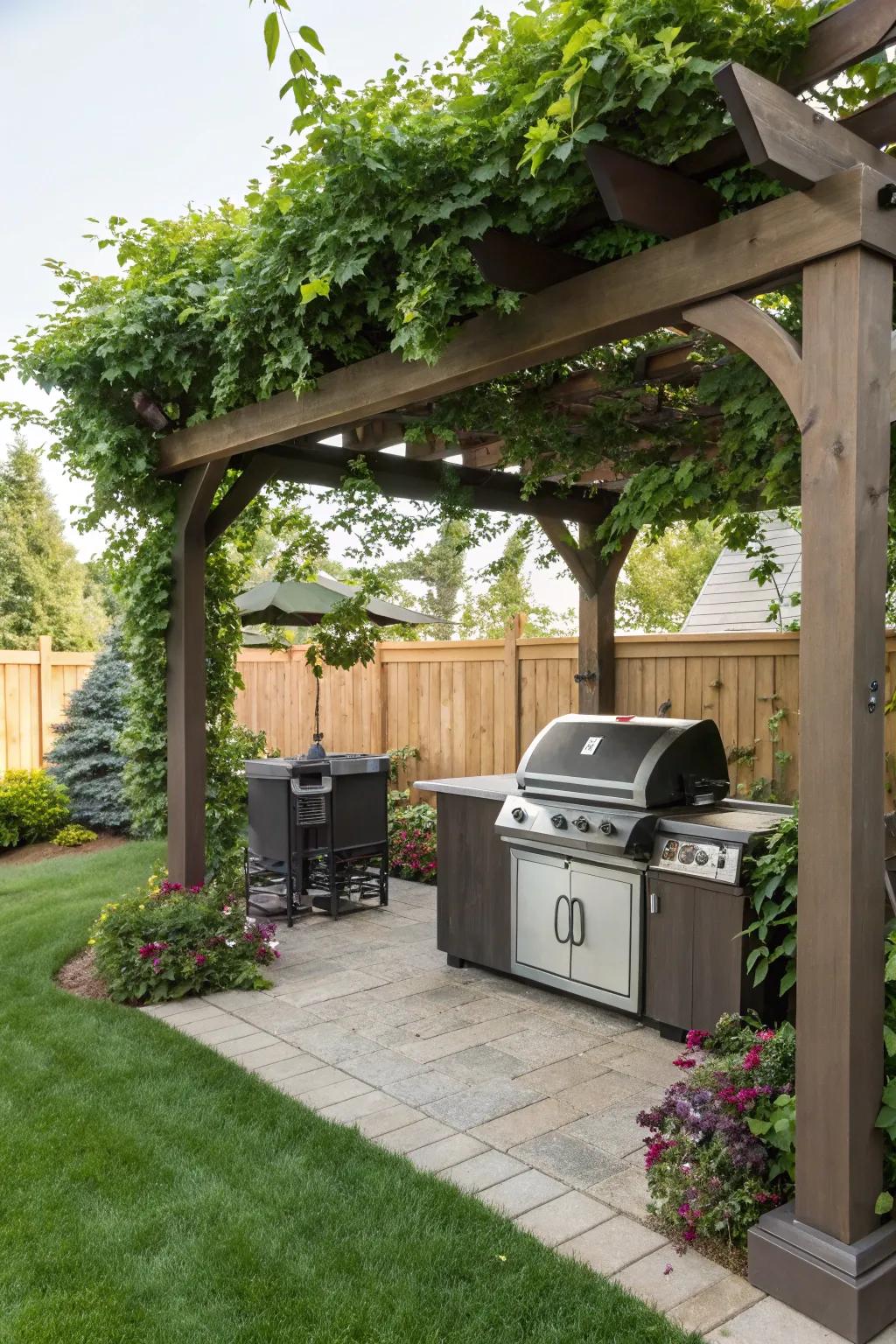 A sound system under your pergola enhances the BBQ experience.