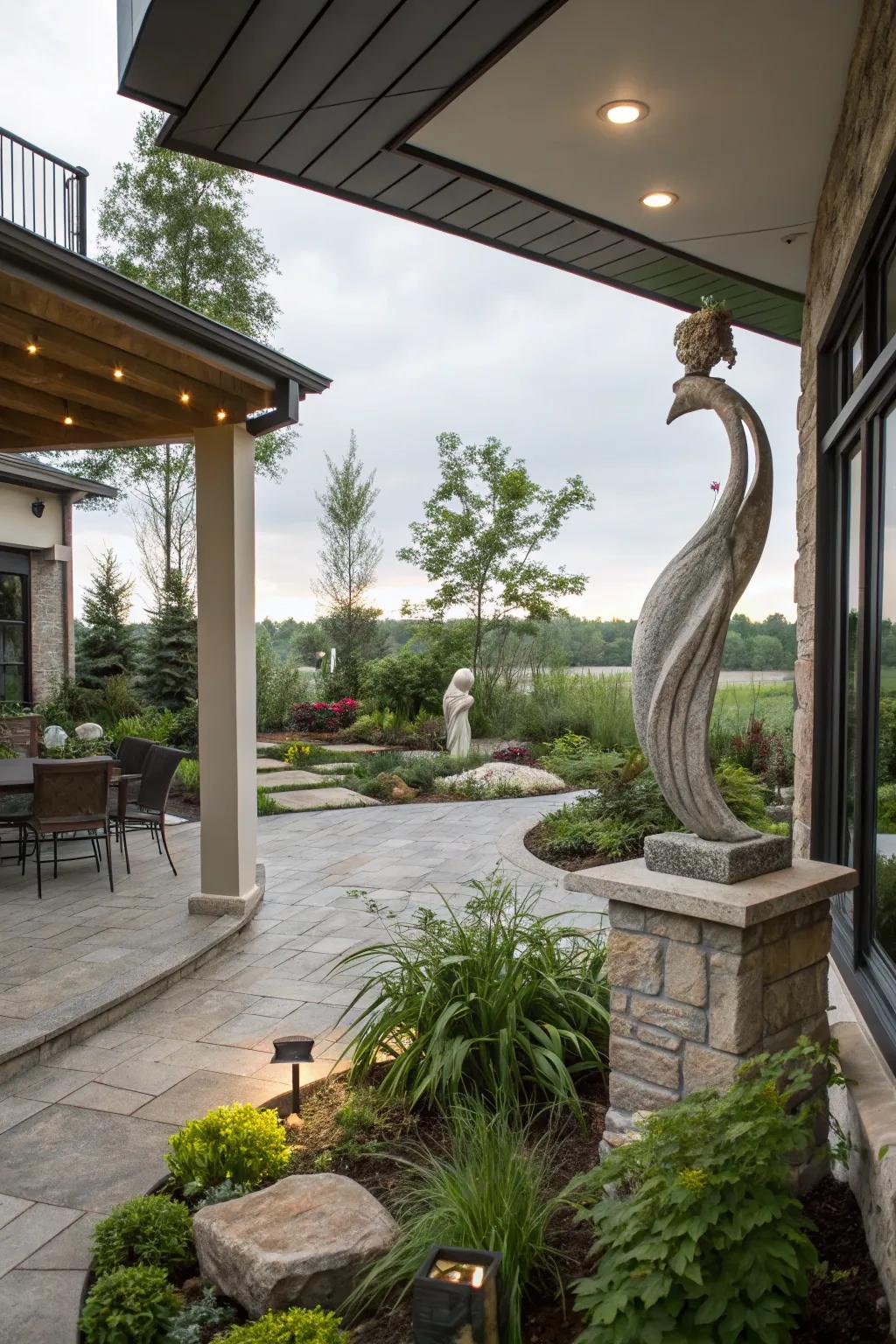 Elevate your patio with artistic outdoor sculptures.