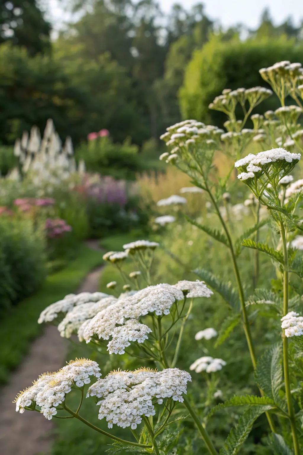 Common Yarrow adding texture and versatility to an Iowa garden landscape.
