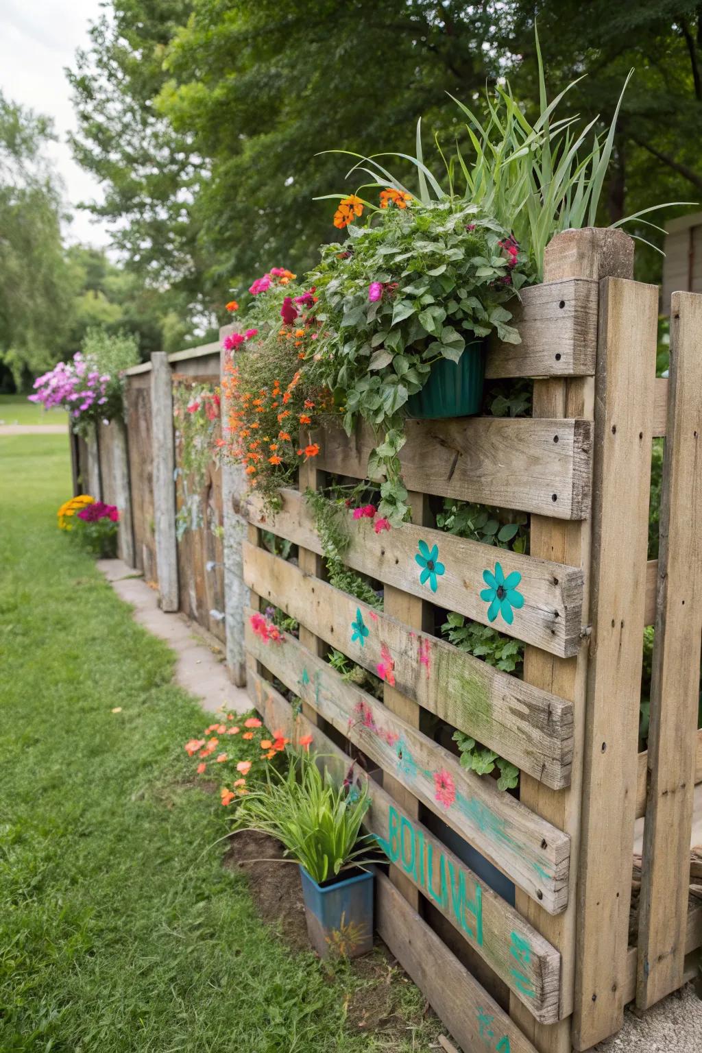 Wooden pallets provide rustic charm and creativity.