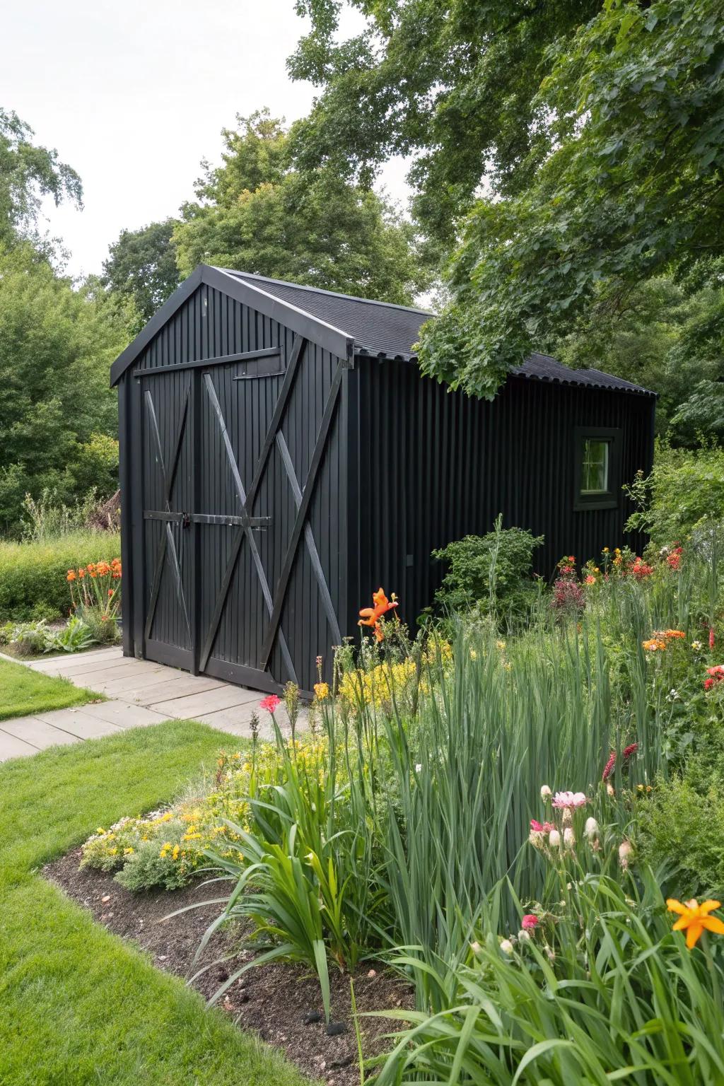 Ebony stain offers a bold, dramatic flair to your outdoor shed.