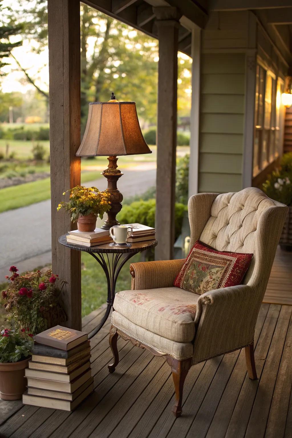 A reading nook offers a peaceful escape.