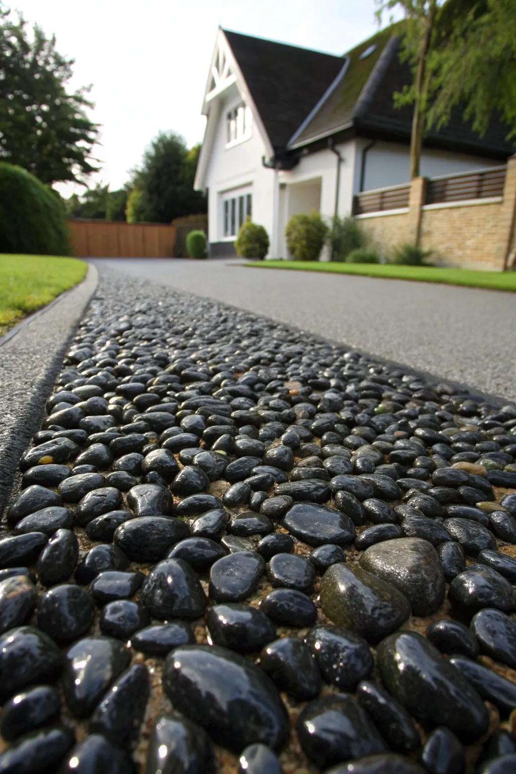 Polished pebbles provide a smooth and elegant finish.