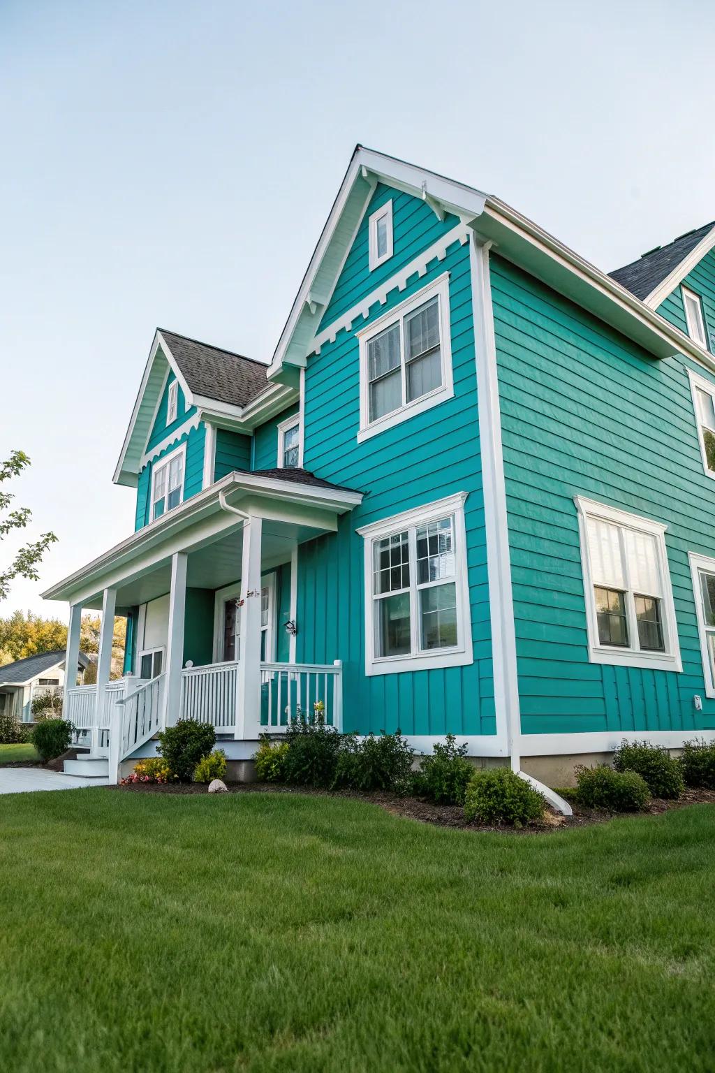 Vibrant teal siding for a pop of color and personality.