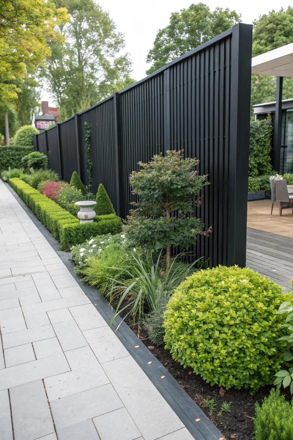 A black stain adds chic sophistication to a fence.