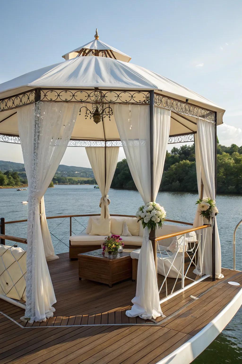 Portable gazebos provide elegant and functional shade.